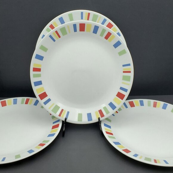 Corelle Memphis Dinner Plates Corning Colorful Blocks on White Dinner Plates - Picture 1 of 5